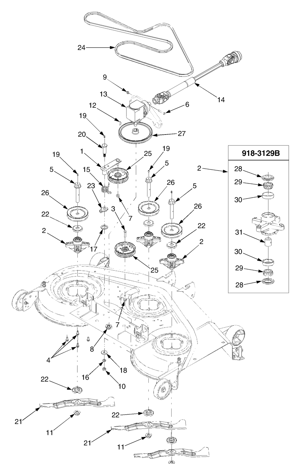 Deck Drive 50 Inch Diagram and Parts List for 394 190100 Cub Cadet Lawn Tractor